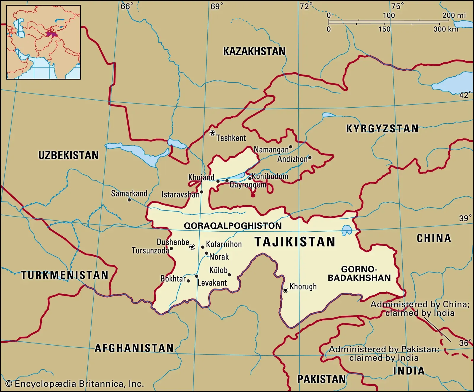 Map of Tajikistan